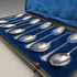 1894年 英国アンティーク 純銀製ティースプーン12本セット 計118g ケース入 Goldsmiths&Silversmiths